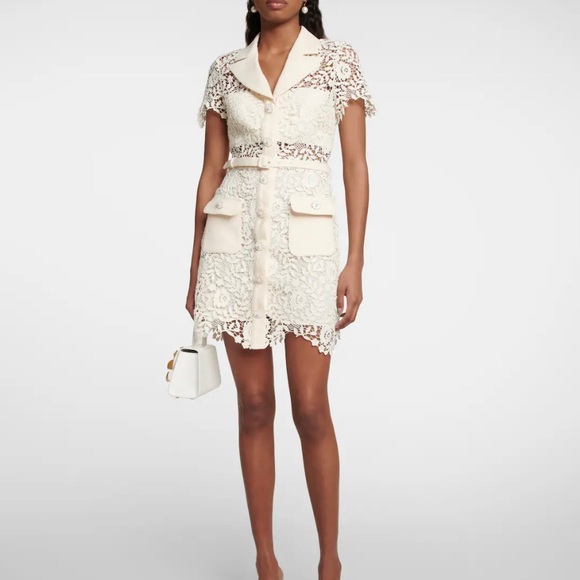 Self-Portrait Lace Belted Mini Dress in Cream (S/US 4) - Picture 1 of 16